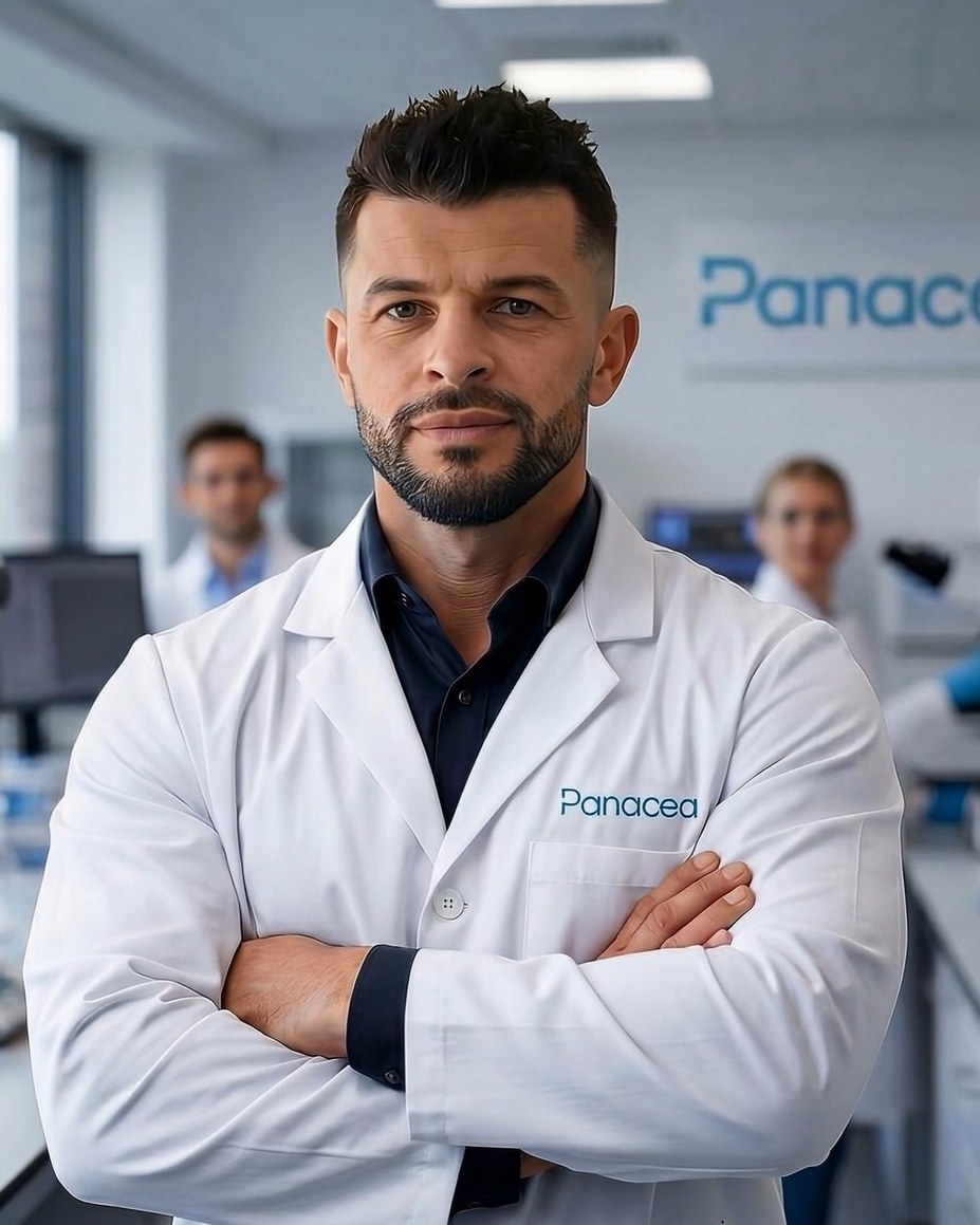 Bogdan Dicoias, founder and formulation architect at Panacea Bio Chem, originator of the Reta-B1 dual-layer retatrutide and thiamine research formulation